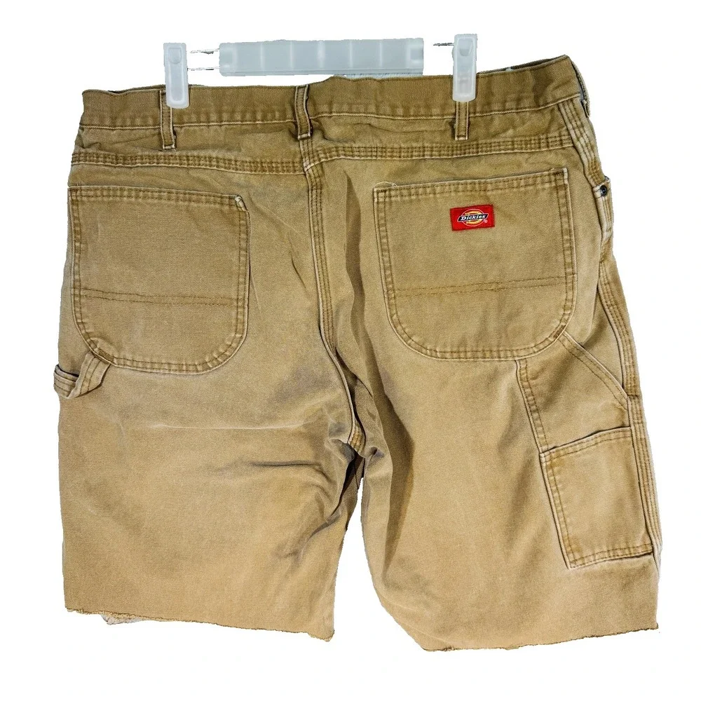 Dickies Shorts Mens 38 Brown Cargo Relaxed Fit Distressed Raw Hem Canvas